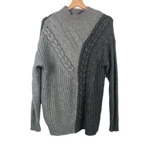 Simply Vera Wang Color Block Grey Diagonal Cable Knit Turtle Neck Sweater S
